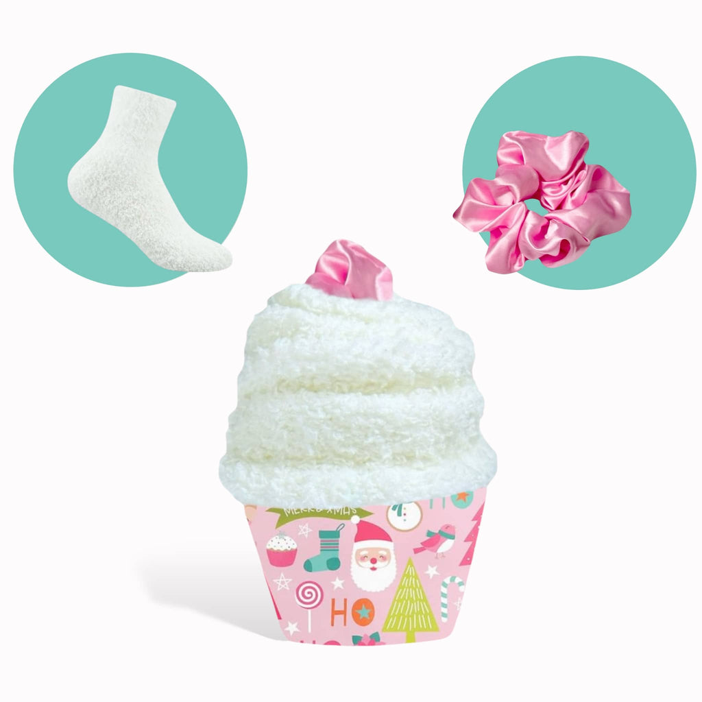 The Cupcake Socks | Christmas Cozy Socks with Scrunchie